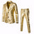 Mens Shiny Gold Coated Metallic Suits Blazer with Pants Slim Fit Night Club 2 Piece Suit ( Jacket+Pants) Perform Stage Costumes