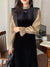 Joskka French Vintage Velvet Dress Korean Style Lace Patchwork Elegant Party Dress Female Long Sleeve Midi Dress Fall Outfits