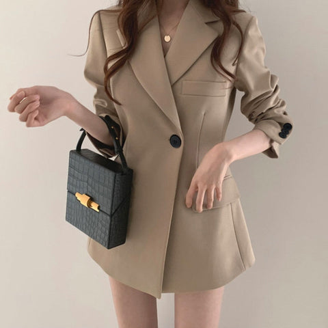 Joskka Spring Blazers Women Fashion Streetware Casual Commuting Lapel Single Button Slim Oversized Blouse Jacket Fall Outfits 2023