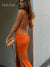 Awakecrm Knitted Sweater Backless Midi Dress Sleeveless Orange Beach Summer Bodycon Dress Split Club Party