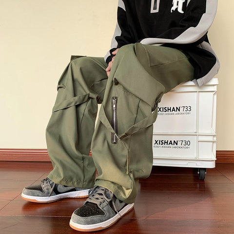 Green Cargo Pants Men Oversize Zipper Black Cargo Trousers Male Streetwear Hip Hop Pocket Loose Casual Workwear 5XL