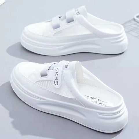 Baotou half slippers women's outer wear fashion  new summer women's shoes mesh breathable white shoes Korean shoes women