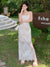Joskka Floral Print Slip Midi Dress Women Bandage Sleeveless Chain Evening Chic Elegant And Pretty Women's Dresses Prom