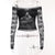 Joskka Off Shoulder Lace Women T-shirt Black See Through Print Floral T-shirt Female Autumn Skinny Elegant Streetwear