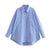 Joskka  New Blue Pocket Striped Shirt Women Casual Chic Long Sleeve Loose Blouse Elegant Blouses Summer Fall Blouse