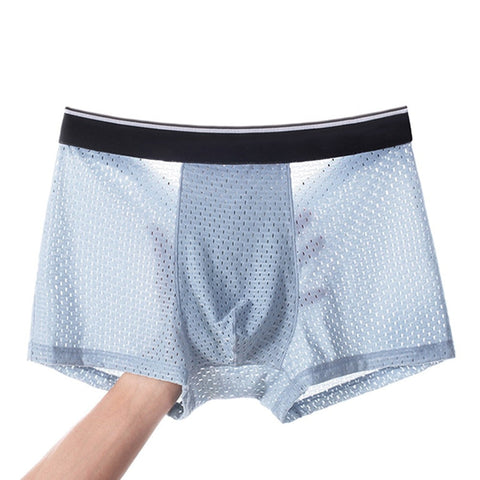 Men Ice Silk Underwear Mesh Sexy Breathable Boxer Shorts Transparent Briefs Bugle Pouch Panties Male See Through Trunk Sexy Pant