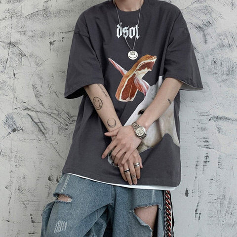 7.4oz Japanese Printed Men Summer T-shirts Summer Cotton Man Short Sleeve Tees Casual O neck Oversized Tshirt 5XL
