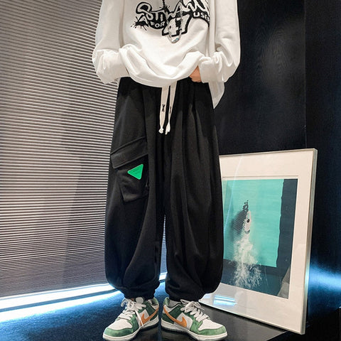 Green Waffle Lantern Pants Men Y2K Black Cargo Trousers Male Loose Casual Sweatpants Japanese Streetwear Hip Hop Pockets