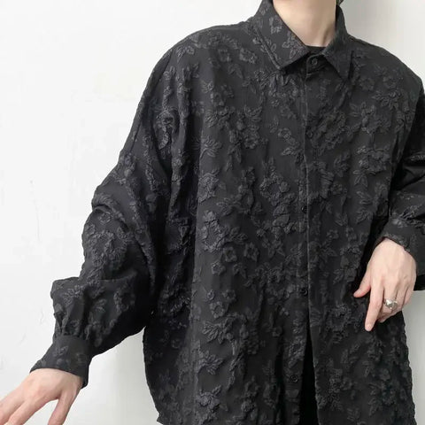 awakecrm Niche Three-dimensional Printing Solid Shirt Unisex Couples Autumn Bat Sleeve Shirt Grunge Loose Commuter Casual Blouse