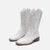 Awakecrm Country Concert Outfit Summer  White Cowboy Western Knee High Boots Design Chunky Heel Pointed Toe Slip Long Boots  New Fall