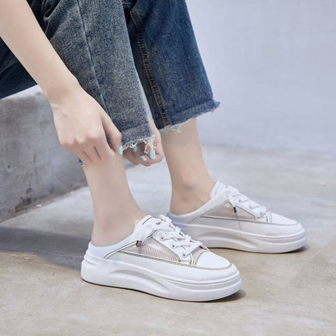 Baotou half slippers women's outer wear fashion  new summer women's shoes mesh breathable white shoes Korean shoes women