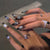 Joskka 24pcs Long Ballet Coffin Wearable Dark Black Star French False Nails Full Cover Rhinestones Fake Nails Set Press On Nail Tips August Nails