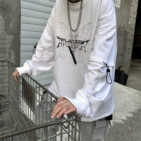 Dark Style Butterfly Graphic Men's Tshirt Spring New Long Sleeve Male T-shirt Casual Oversize Basic Unisex Clothing