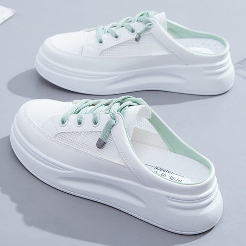 Baotou half slippers women's outer wear fashion  new summer women's shoes mesh breathable white shoes Korean shoes women