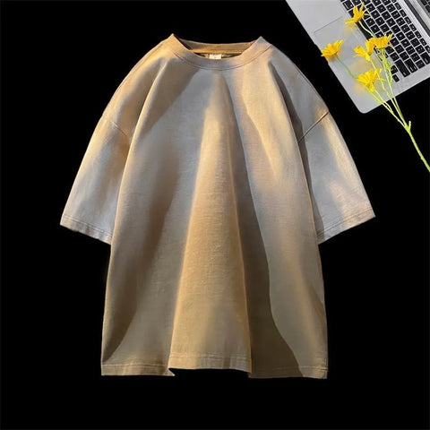 Streetwear Summer Cotton Gradient Men's Short Sleeve Tshirts Hip Hop Batik Acid Washed T-shirt Unisex Tees Clothes