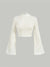 Joskka Elegant Mock Neck Flare Sleeve Crop Top Spring Solid Preppy Style White Long Sleeve T Shirt Streetwear  Y2K