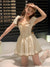 Joskka Bubble Sleeve Elegant Vintage Dress Women Lace-up Korean Fashion Mini Dress Female Ruffles Princess Sweet Dress  Summer New