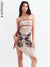 Joskka Strapless Print Butterfly Women Dress Apricot Irregular Lace Up Mini Dress Femme Summer Slim Elegant Party Clubwear