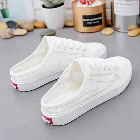 Baotou half slippers women's outer wear fashion  new summer women's shoes mesh breathable white shoes Korean shoes women