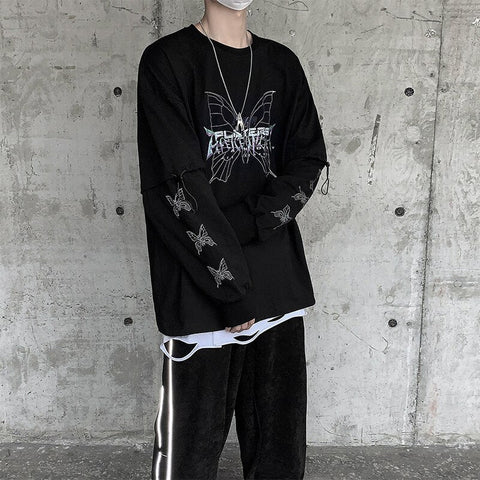 Dark Style Butterfly Graphic Men's Tshirt Spring New Long Sleeve Male T-shirt Casual Oversize Basic Unisex Clothing
