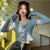 Joskka Hotsweet Short Blouse Women Solid Korean Design Sense Square Collar Patchwork Bandage High Waist Crop Top y2k outfits