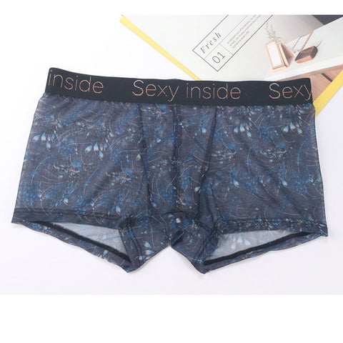 Men Boxer Shorts Look Wet See Through Man Sexy U Convex Underwear Summer Quick-Drying Panties Mesh Ice Silk Sleep Bottoms 