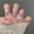 Joskka 24pcs Pink Bow Heart Short Coffin Fake Nails With Glue Finished Reusable False Nails Fairy Nails
