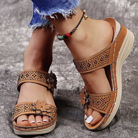 Awakecrm Crystal Wedge Slippers Women Summer  Fashion Flower Platform Sandals Woman Plus Size 43 Thick Bottom Beach Shoes Flip Flops