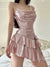 Joskka 2023 Ruffle Y2k Mini Dress Pink Asymmetrical Bodycon Summer Dress Elegant Party Dress for Women Fashion Bow Knot Vestidos