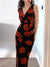 Joskka Midi Sexy Dresses Women Elegant Summer Fashion  New V-neck Vestido Vintage Spring Female Bodycon Clothes Rose Printing Dress Hoco Dress