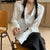 Awakecrm HOUZHOU White Blouses Women Elegant Shirt Female Aesthetic Y2k Harajuku Pleated Chic Long Sleeve Top Ladies Loose Korean Vintage