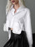 Awakecrm Loose White Shirts For Lady Fashion Lapels Long Sleeves Cropped Blouses  Spring Double Pockets Female Short Tops
