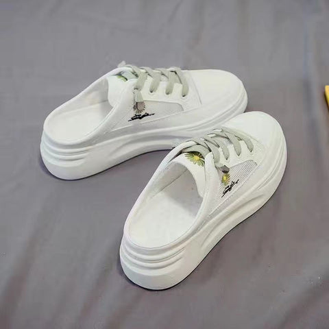 Baotou half slippers women's outer wear fashion  new summer women's shoes mesh breathable white shoes Korean shoes women
