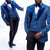 Blue Plaid Men Suits 2 Pieces Blazer Vest Black Pants Single Breasted Velvet Lapel Wedding Formal Work Party Causal Tailored