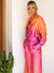 Awakecrm Colorful Gradient Satin Shirt 2 Piece Sets Women Fashion Long Sleeve Lapel Blouses Set  Spring Ladies High Waist Pants Suit