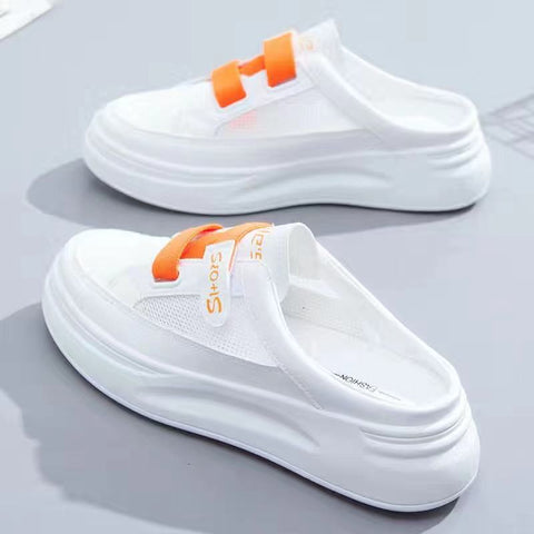 Baotou half slippers women's outer wear fashion  new summer women's shoes mesh breathable white shoes Korean shoes women