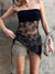 Joskka Patchwork Strapless Lace Women Top Black See Through Print Floral Top Female Summer Skinny Elegant Streetwear