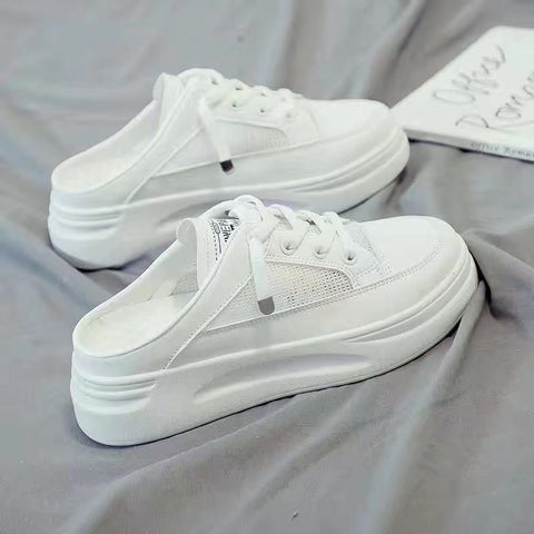 Baotou half slippers women's outer wear fashion  new summer women's shoes mesh breathable white shoes Korean shoes women