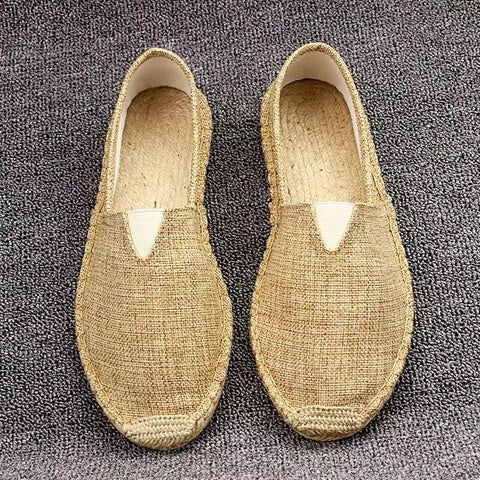 awakecrm New Men Fashion Flats Plimsolls Solid Canvas Shoes Casual Linen Loafers Lovers Shoes Male hemp Espadrille Fisherman Shoes