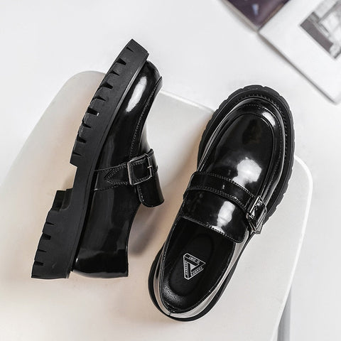 awakecrm Men Harajuku Korean Style Streetwear Business Casual Thick Platform Leather Wedding Loafers Shoes Male Leather Shoe Man