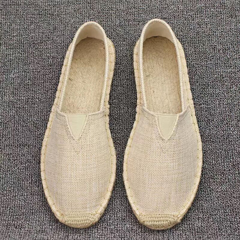 awakecrm New Men Fashion Flats Plimsolls Solid Canvas Shoes Casual Linen Loafers Lovers Shoes Male hemp Espadrille Fisherman Shoes