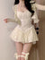 Joskka Lace France Elegant Two Peice Set Women Bow Korean Fashion Mini Dress Suit Female Long Sleeve Cardigan + Vintage Dress 2023 New