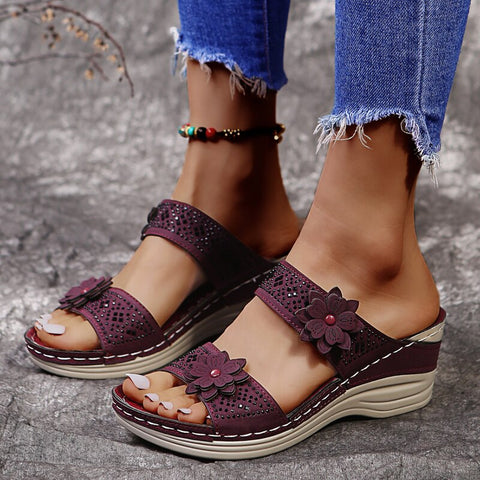 Awakecrm Crystal Wedge Slippers Women Summer  Fashion Flower Platform Sandals Woman Plus Size 43 Thick Bottom Beach Shoes Flip Flops