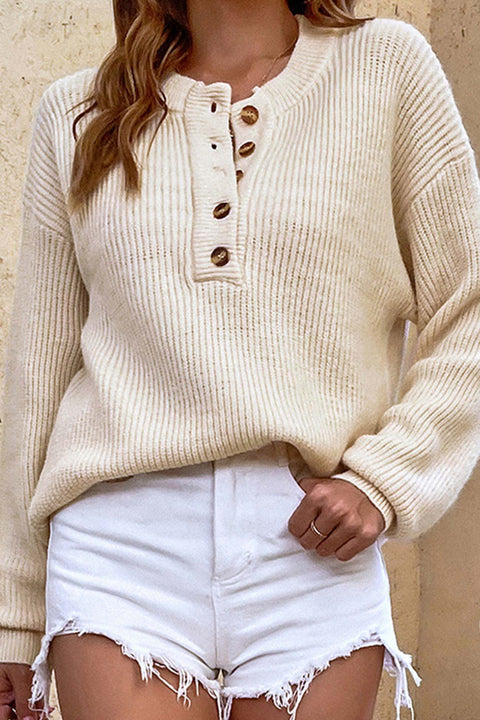 Awakecrm Solid Color Button Up Casual Sweater