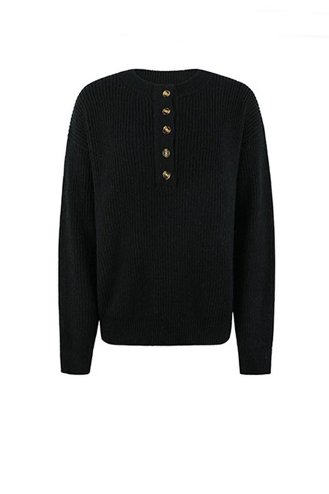 Awakecrm Solid Color Button Up Casual Sweater