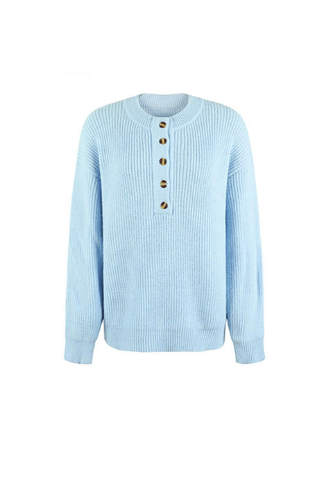 Awakecrm Solid Color Button Up Casual Sweater