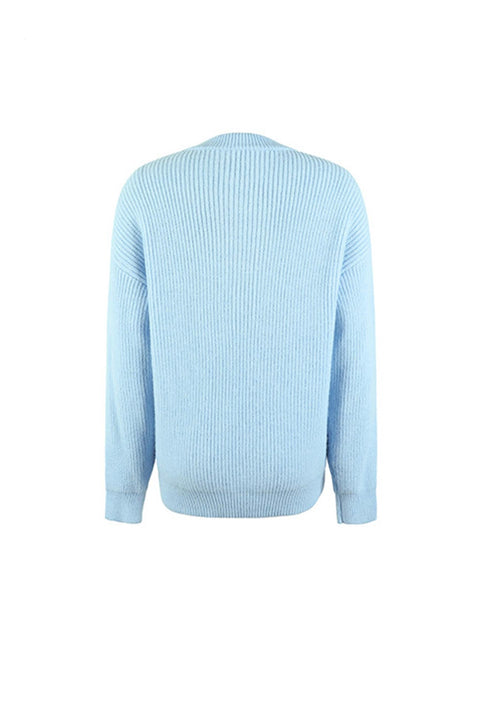 Awakecrm Solid Color Button Up Casual Sweater
