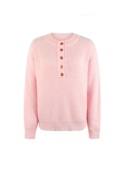 Awakecrm Solid Color Button Up Casual Sweater