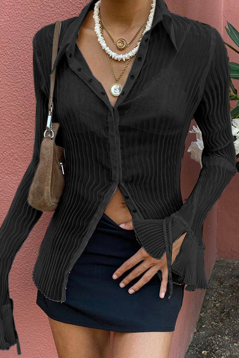 Awakecrm Solid Color Flare Sleeve Shirt Tops