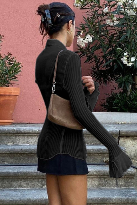 Awakecrm Solid Color Flare Sleeve Shirt Tops